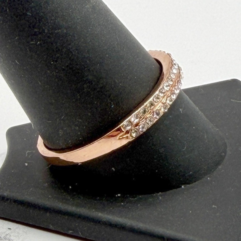 Rose Gold Tone Rhinestone Band Ring Size 10.75 Sparkle Stackable Style VIDEO